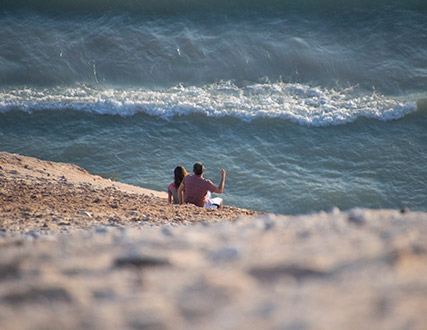 Sleeping Bear Dunes- Taking a break climbing up the big dune