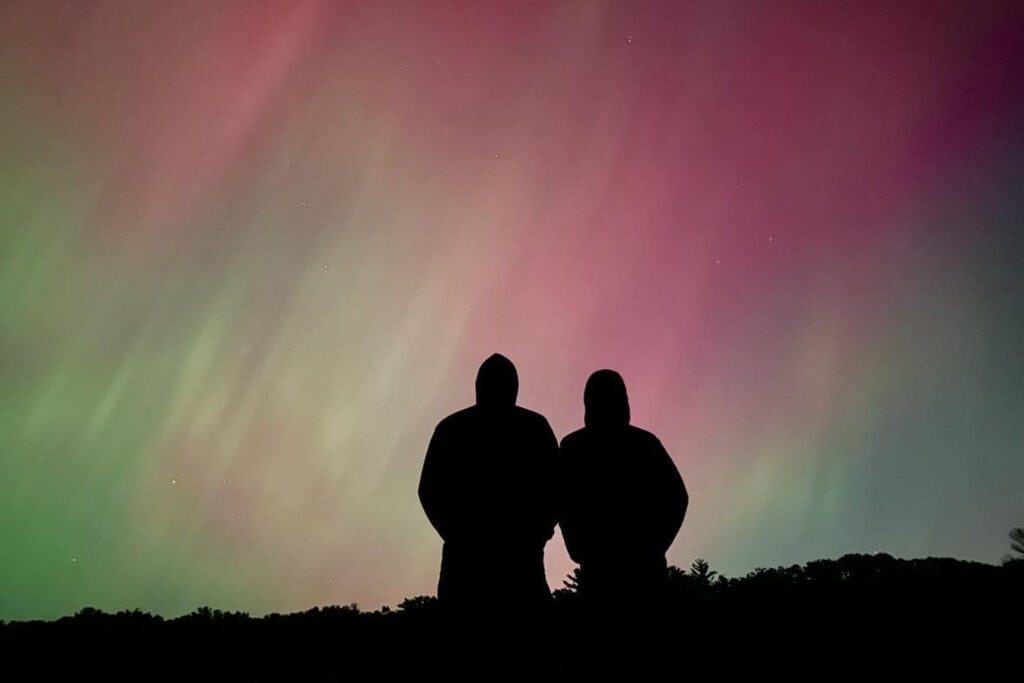 Image of northern lights in Grand Haven, one of the top spots where to see northern lights in Michigan.