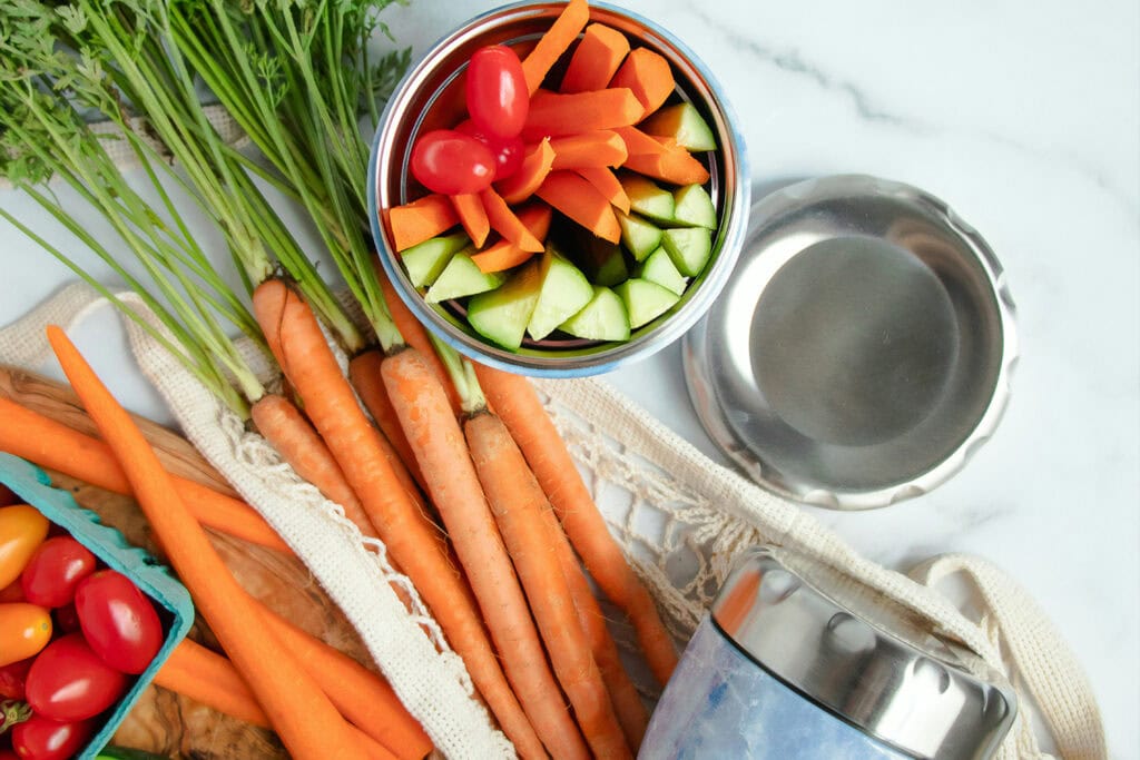 cut up vegetables to cure hunger on a road trip